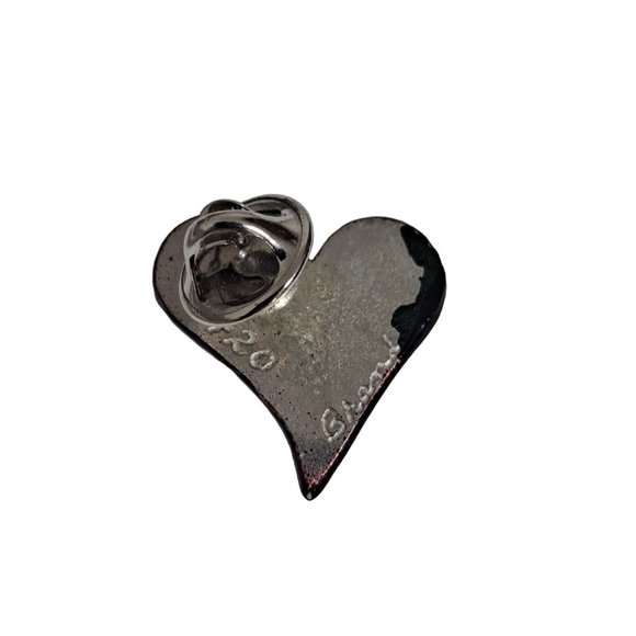 Heart Pin Brooch Textured Artist Signed Number 420 Gothic Horror Carved Enamel - Picture 2 of 5